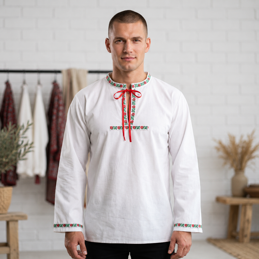 Folklórna bavlnená košeľa pánska - Biela stuha | altex.sk